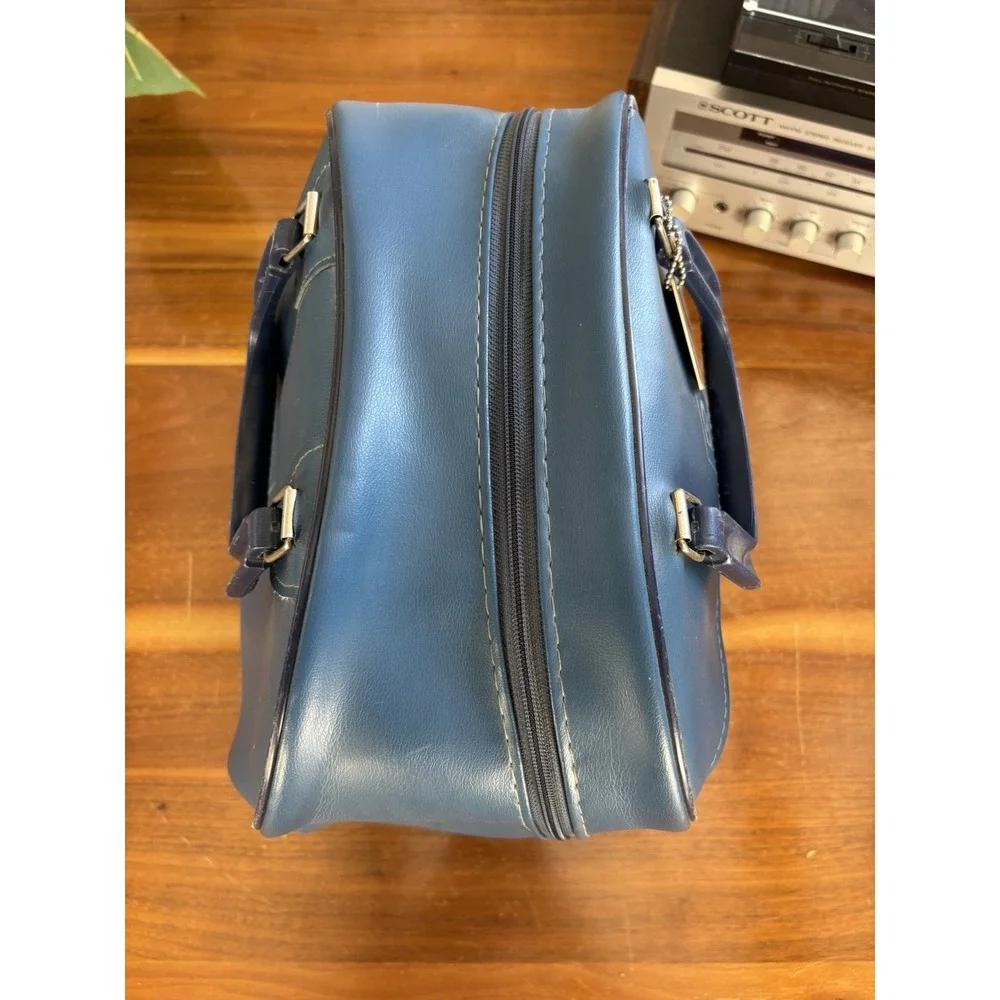 ⭐️Brunswick Retro Blue Bowling Ball Bag Vintage Vinyl⭐️w/ Tweed Fabric Top Carry